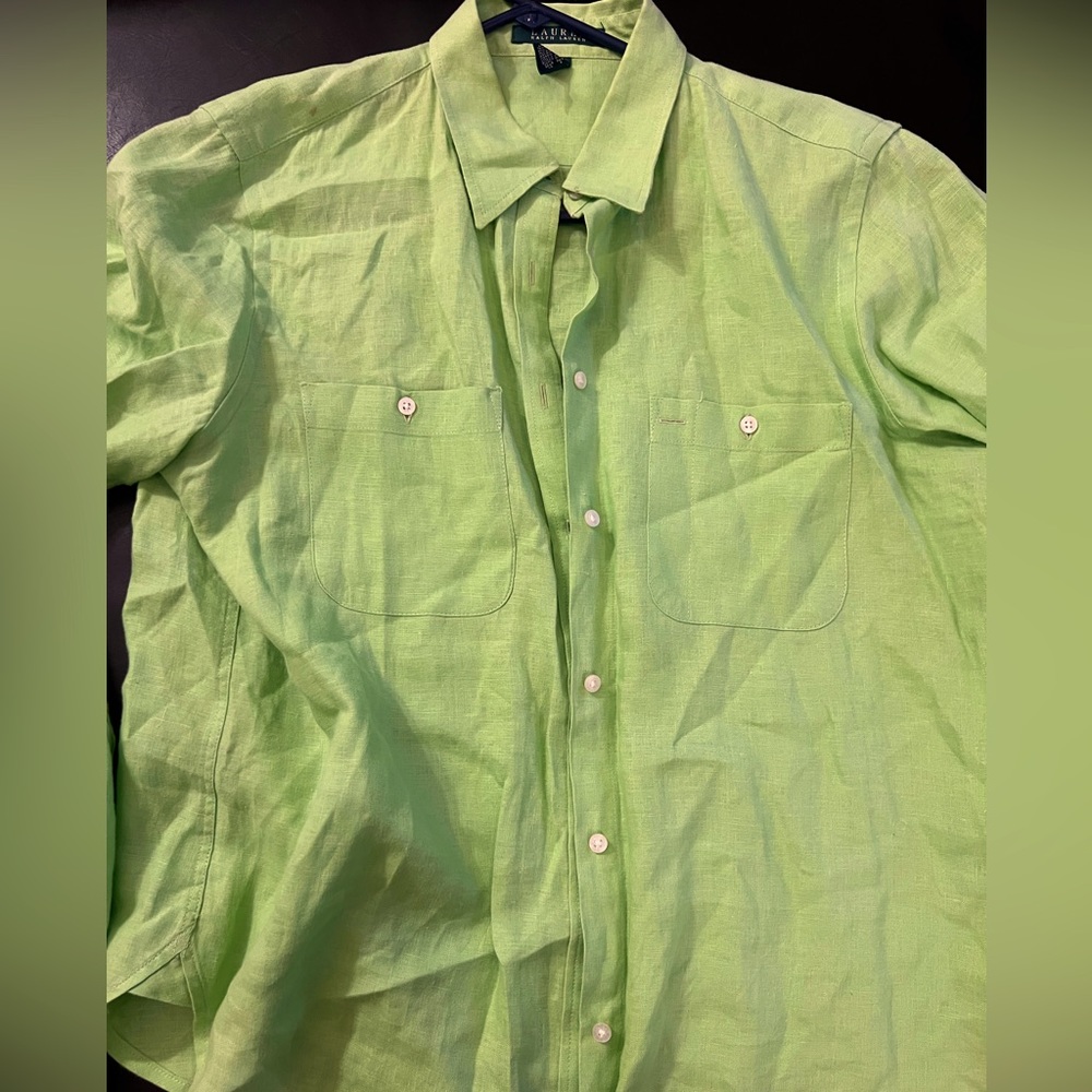Ralph Lauren green linen button down blouse